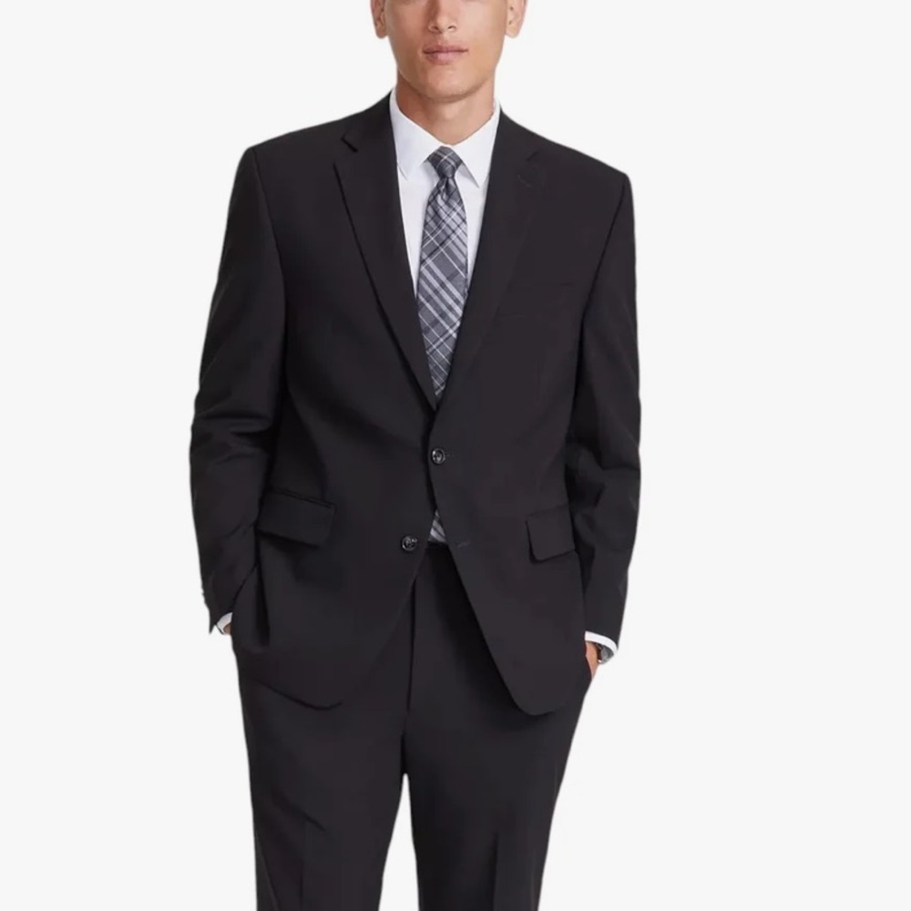 NWT PERRY ELLIS Black Shadow Cord Textured Slim-Fit Stretch Two-Button Blaze 44S